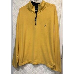 Nautica K73172 Men’s 1/4 Zip Fleece Yellow Sweatshirt Long Sleeves Size Large